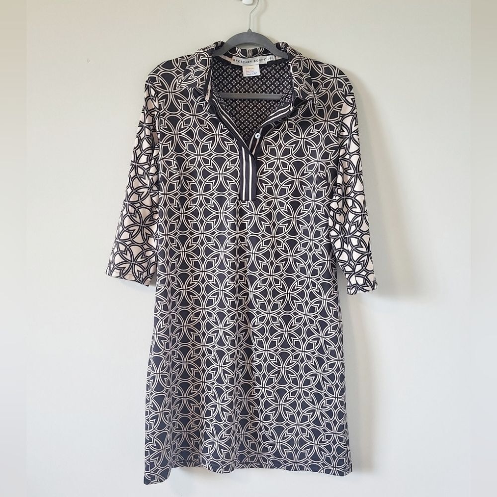 Gretchen Scott Designs Black and Tan  Patterned Dress